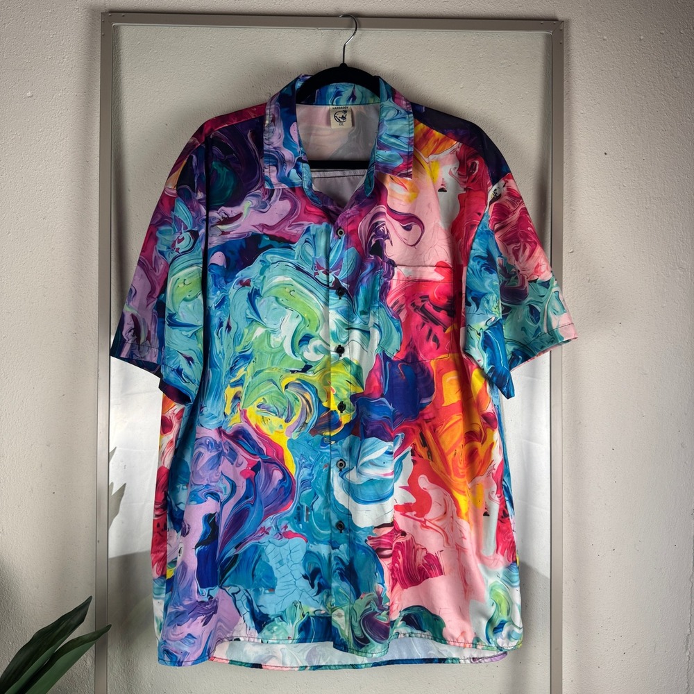 Hardaddy Marble Swirl Button Down Shirt Mens XXL Multicolor Psychedelic